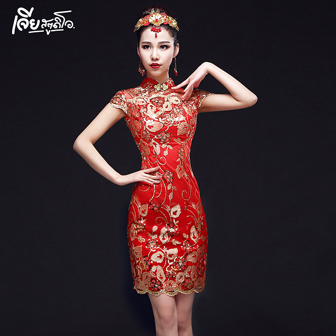 เช่าชุดกี่เพ้า ชุดจีน สีแดง ออกงาน งานหมั้น งานแต่ง เพื่อนเจ้าสาว สวย น่ารัก เจียสตูดิโอ หาดใหญ่ ถูก Qipao Chinese Dresses Hatyai-c10